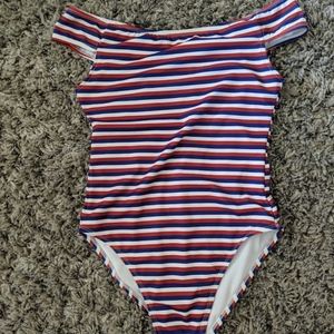 Blue, Red and White Striped One Piece